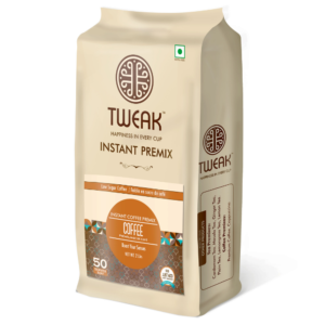 front image of packet by tweak instant coffee premix makes 50 cups